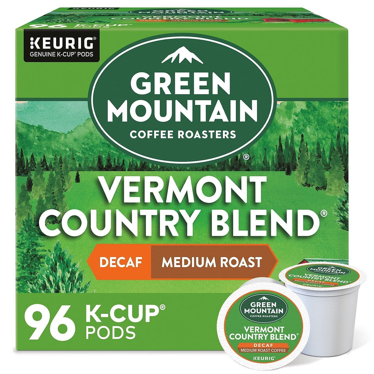 Green Mountain Coffee, K-Cups Descafeinado, Vermont Country Blend, 24 Unidades