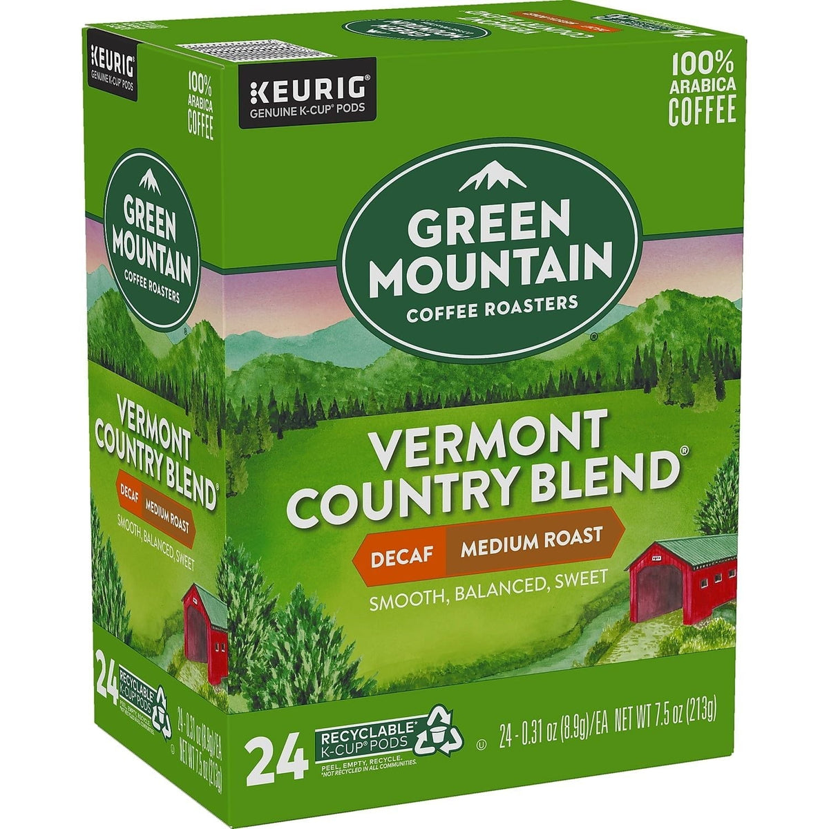 Green Mountain Coffee, K-Cups Descafeinado, Vermont Country Blend, 24 Unidades