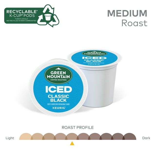 Green Mountain Coffee Roasters, Café helado K-Cup Classic Black, 12 unidades