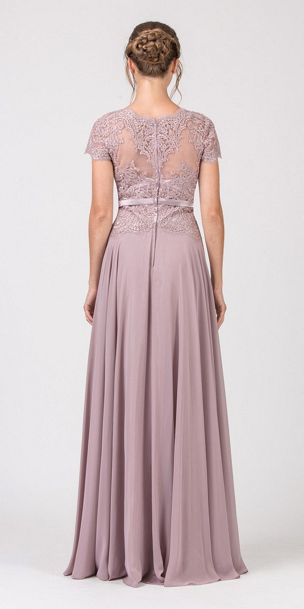 DESPEJE - Vestido largo Eureka 5909 de encaje con corpiño de línea A y mangas cortas (Talla 3XL)