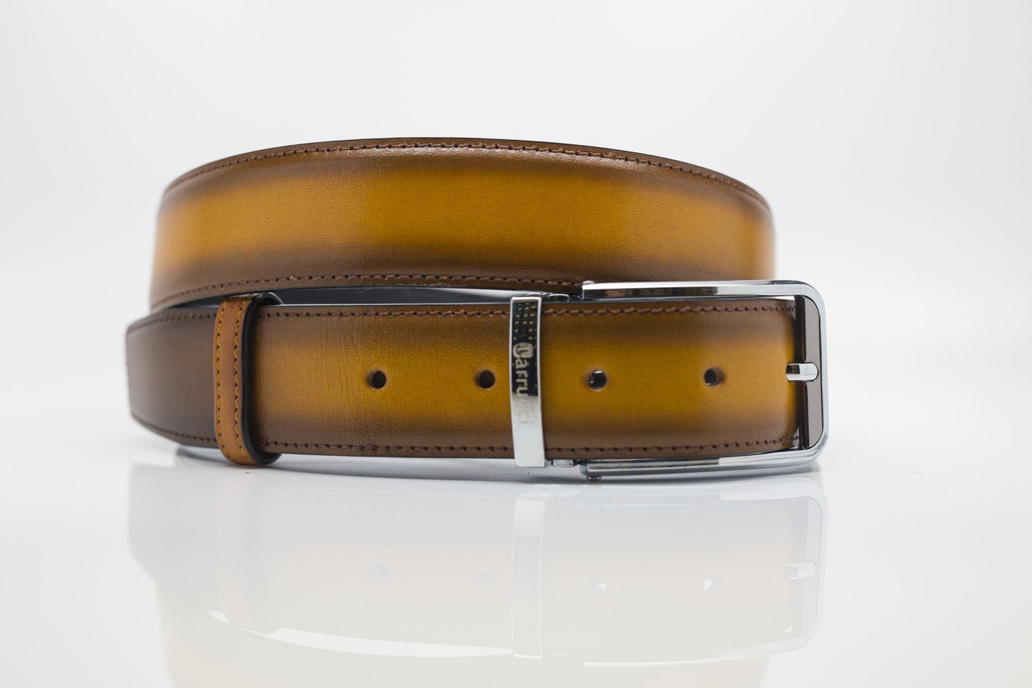 Carrucci Burnished Calfskin Belt - Cognac