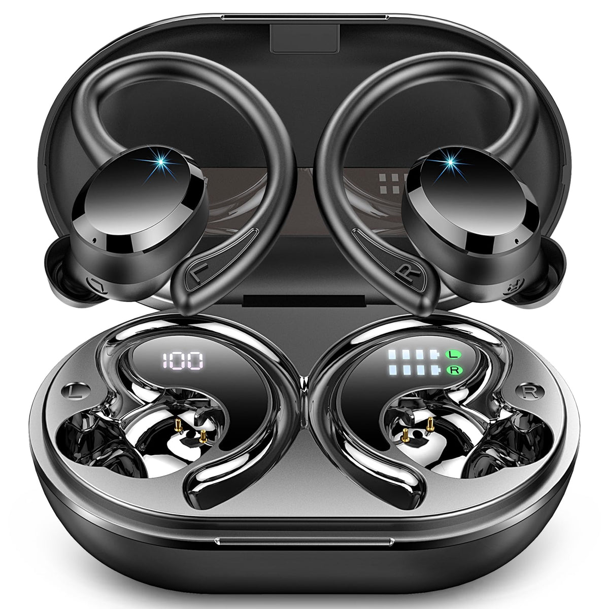 Auriculares inalámbricos Hupoaf Bluetooth con pantalla LED y resistencia al agua IPX7, intrauditivos