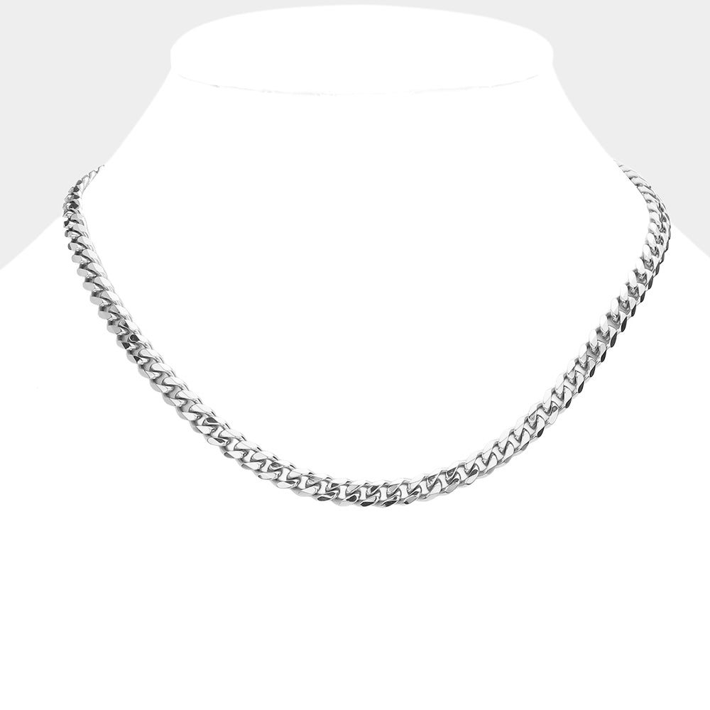 6 Diamond Cut Stainless Steel 16 Inch 6.2mm Cuban Metal Chain Necklace