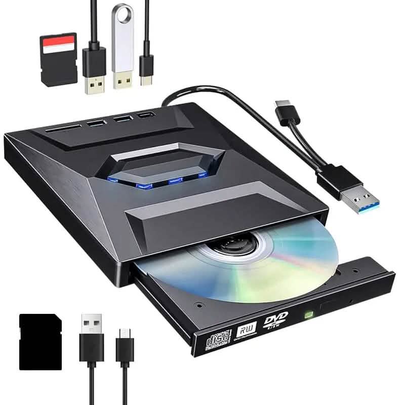 Unidad externa ultradelgada de 6 en 1 portátil USB 3.0 con grabadora de DVD