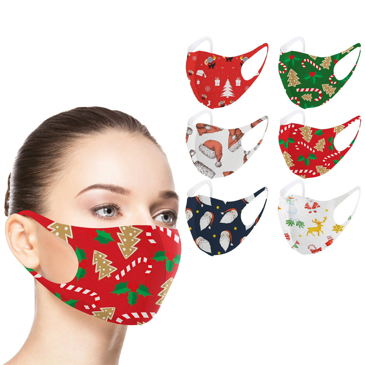 Paquete de 6: Mascarillas reutilizables con diseño navideño