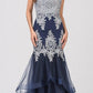 LIQUIDACIÓN - Vestido de Noche Strapless Bordado con Falda en Capas Eureka 6009 (Talla XL)