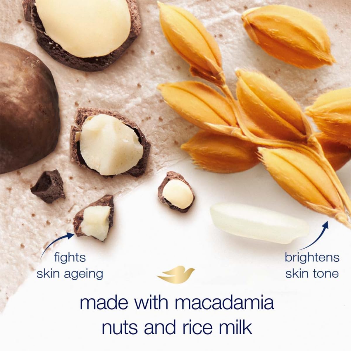 Exfoliante Corporal Dove Macadamia y Leche de Arroz que Revela una Piel Visiblemente Más Suave y Nutre la Piel 10.5 oz