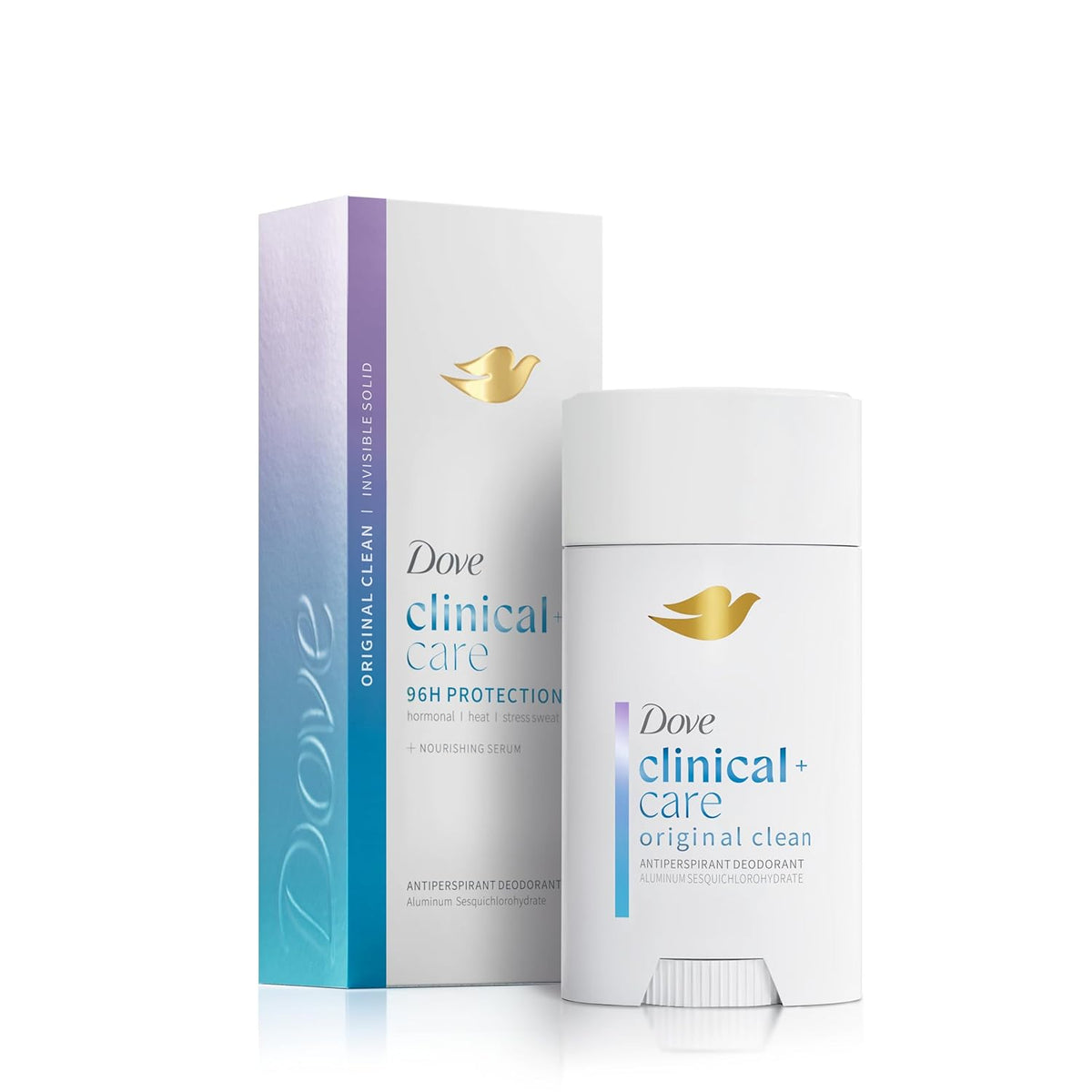 Desodorante antitranspirante Dove Clinical + Care Invisible Solid en barra para mujer, aroma Clean original con sérum nutritivo, 74 g