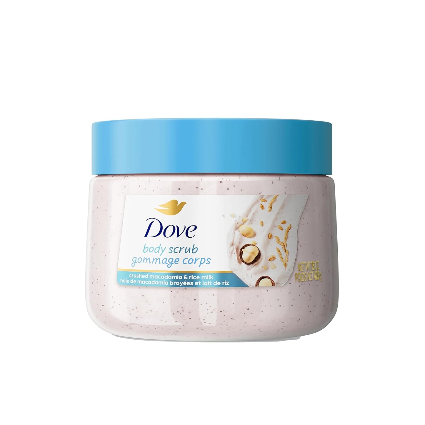 Dove Exfoliante Corporal Macadamia y Leche de Arroz Exfolia y Nutre Profundamente para una Piel Suave y Radiante 15 oz