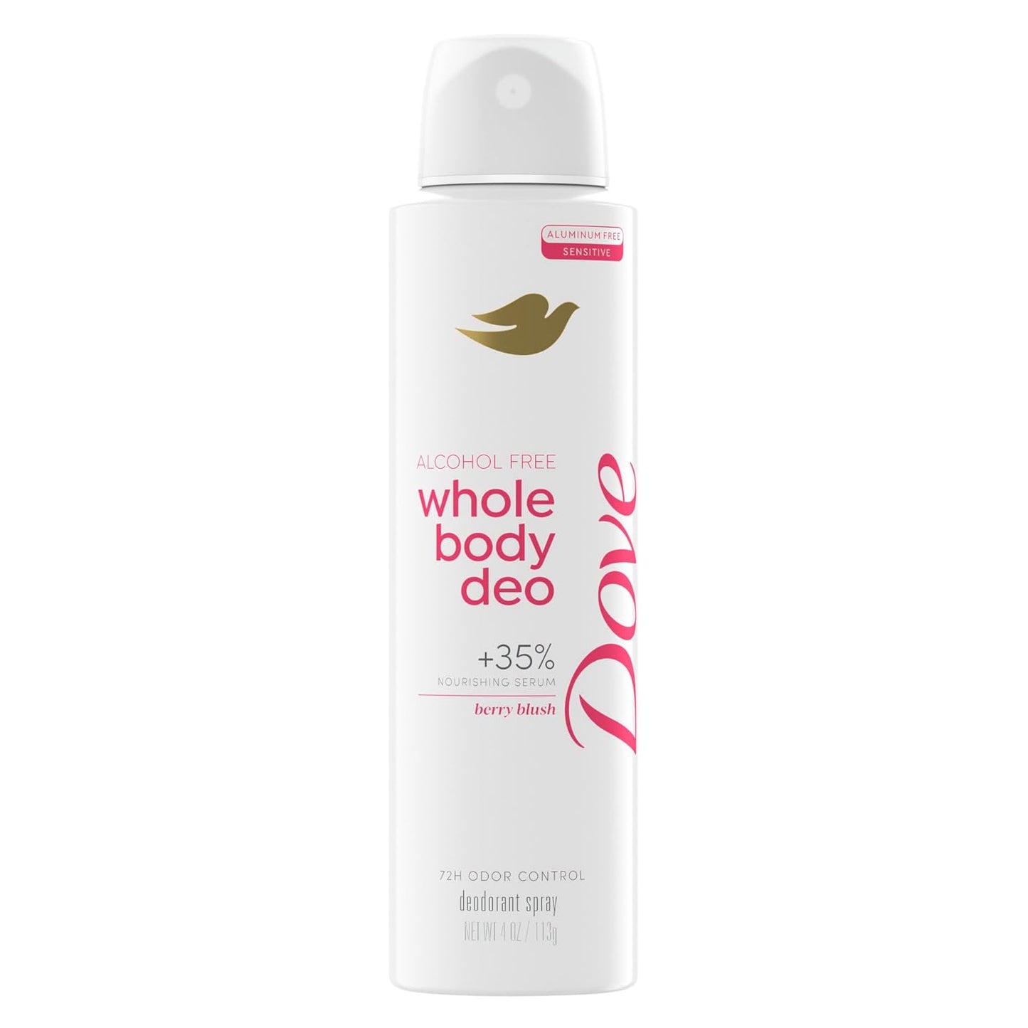 Desodorante en aerosol sin alcohol para mujer Dove Whole Body Deo Berry Blush, 4 oz