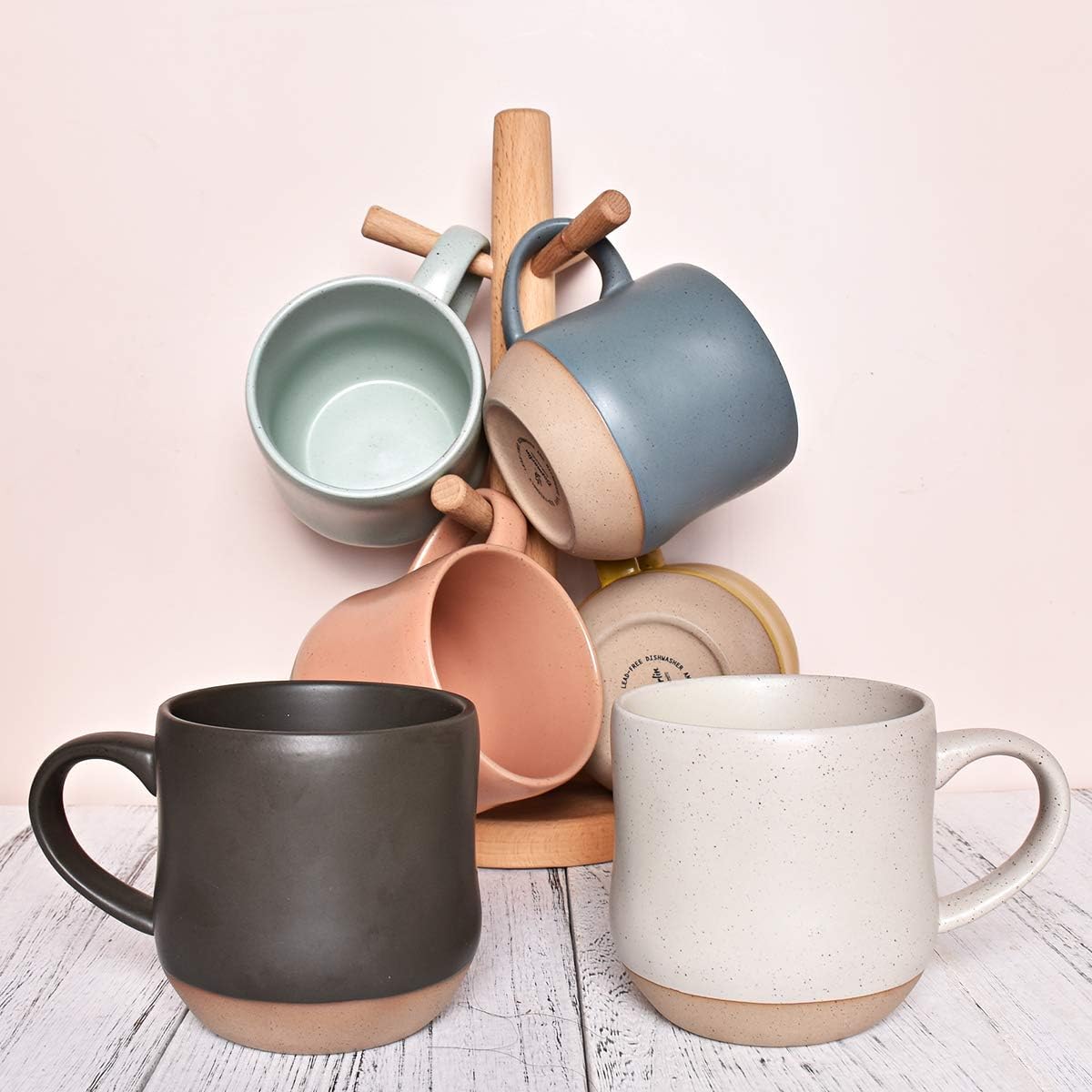 Bosmarlin Tazas Grandes de Cerámica de Gres con Salpicaduras, Juego de 2, Tazas Grandes de Té de Cerámica, 500 ml, Apto para Lavavajillas y Microondas (Blanco, 2)