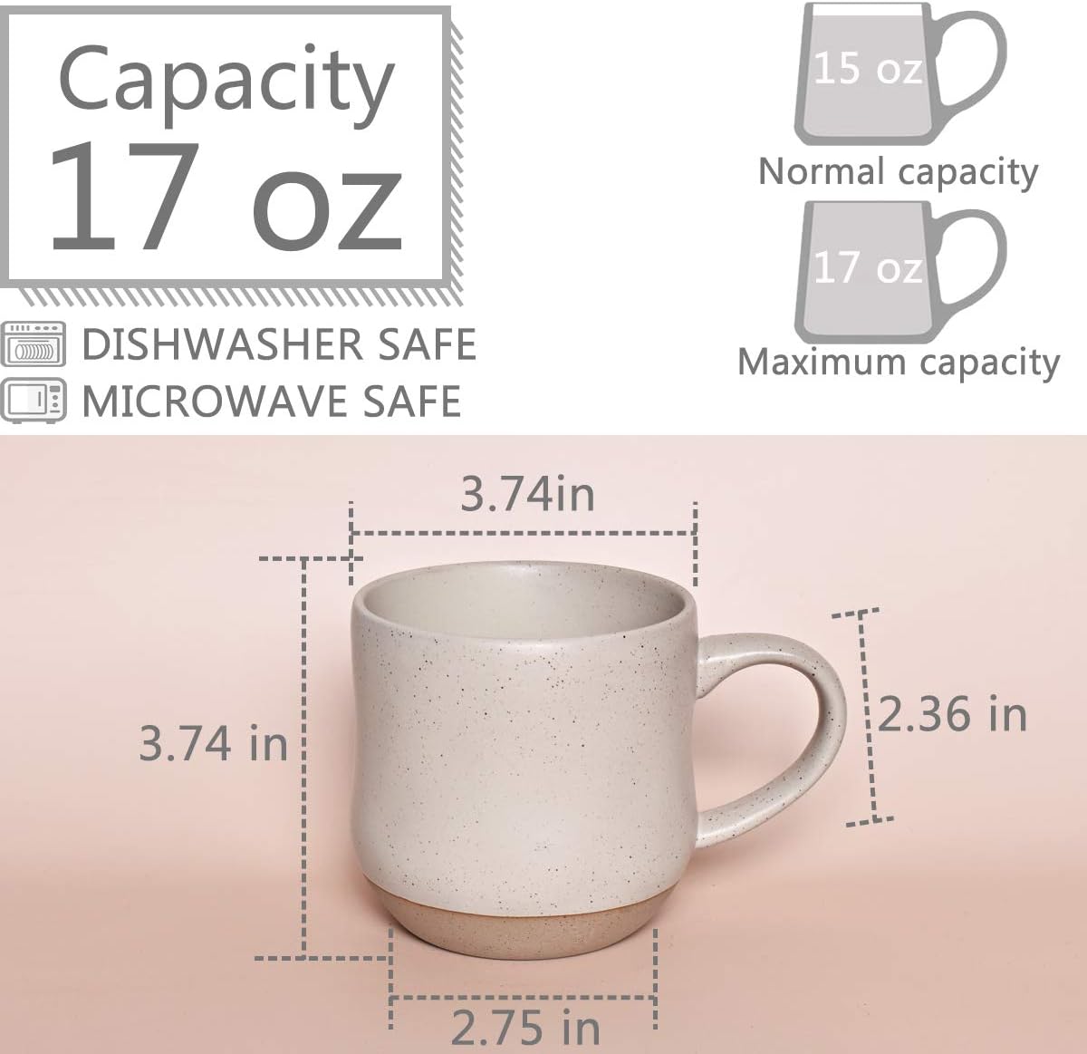 Bosmarlin Tazas Grandes de Cerámica de Gres con Salpicaduras, Juego de 2, Tazas Grandes de Té de Cerámica, 500 ml, Apto para Lavavajillas y Microondas (Blanco, 2)