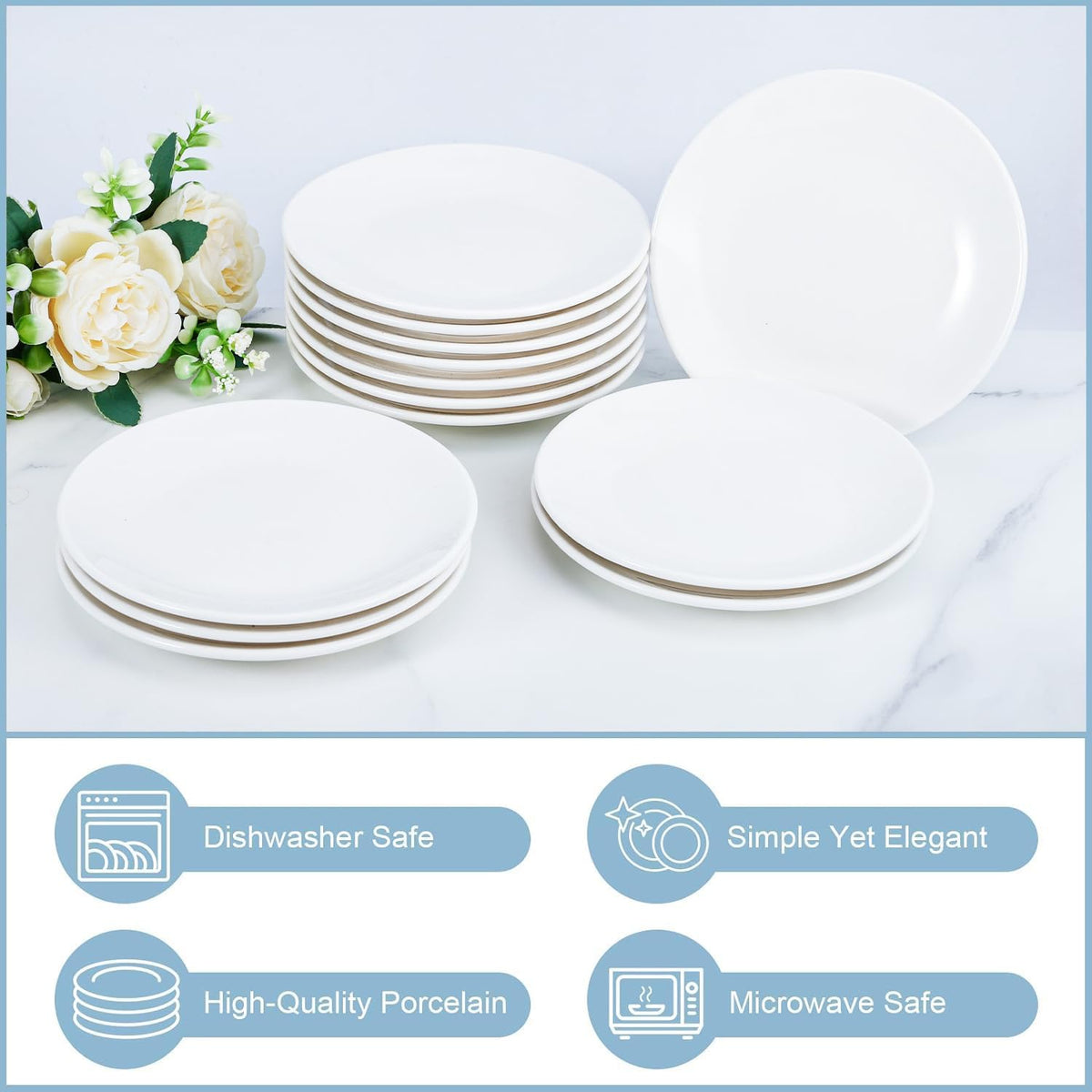 16 Platos de Postre de Porcelana, Platos de Aperitivo Blancos de 6 Pulgadas, Platos Pequeños Redondos Blancos, Platos Pequeños para Aperitivos, Plato de Postre de Cerámica para Aperitivos de Pastel, Aptos para Microondas y Lavavajillas