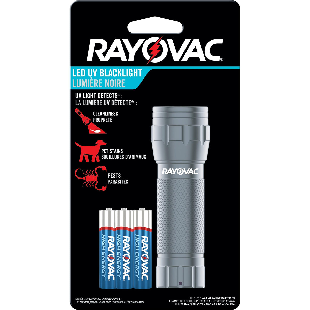 Linterna UV Rayovac Luz Negra Ultravioleta para Detectar Manchas de Mascotas y Fugas de Automóviles Linterna con Pilas AAA Incluidas Paquete de 1