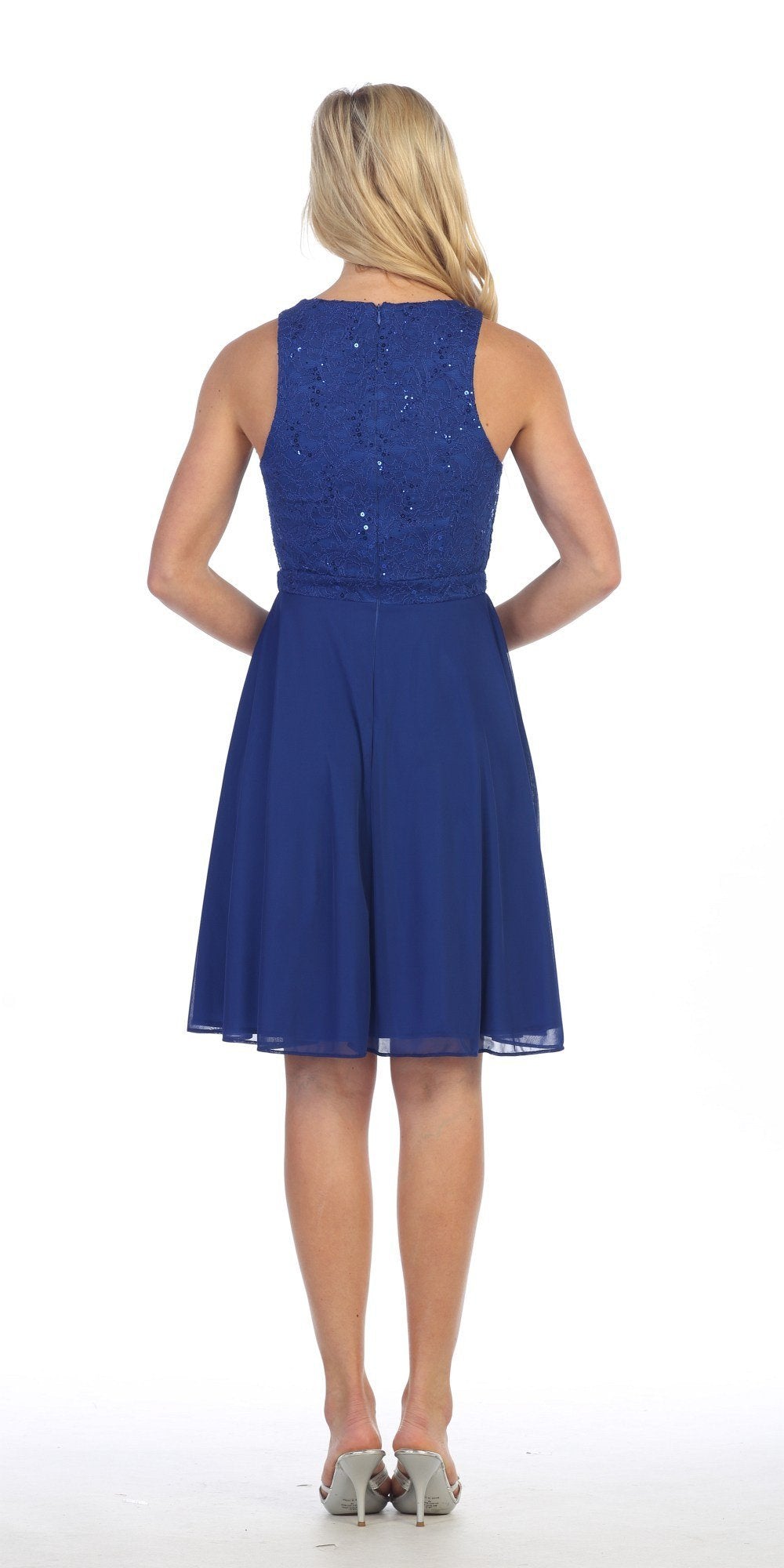 LIQUIDACIÓN - Vestido de cóctel de encaje con cuello redondo Celavie 6253 (Talla L)