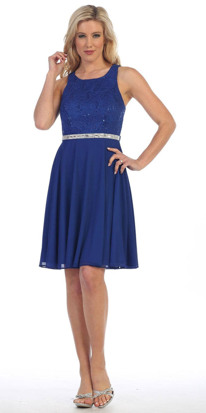 LIQUIDACIÓN - Vestido de cóctel de encaje con cuello redondo Celavie 6253 (Talla L)