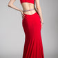 Cinderella Divine 62806 Beaded Waist Cut Out Back Long Dress
