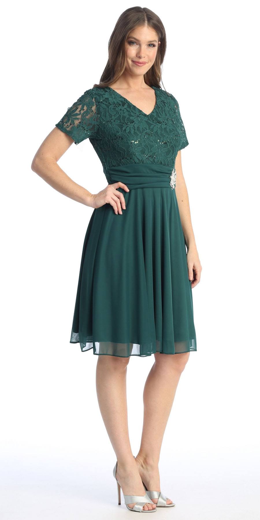LIQUIDACIÓN - Vestido largo hasta la rodilla Celavie 6320S de manga corta (Talla L)