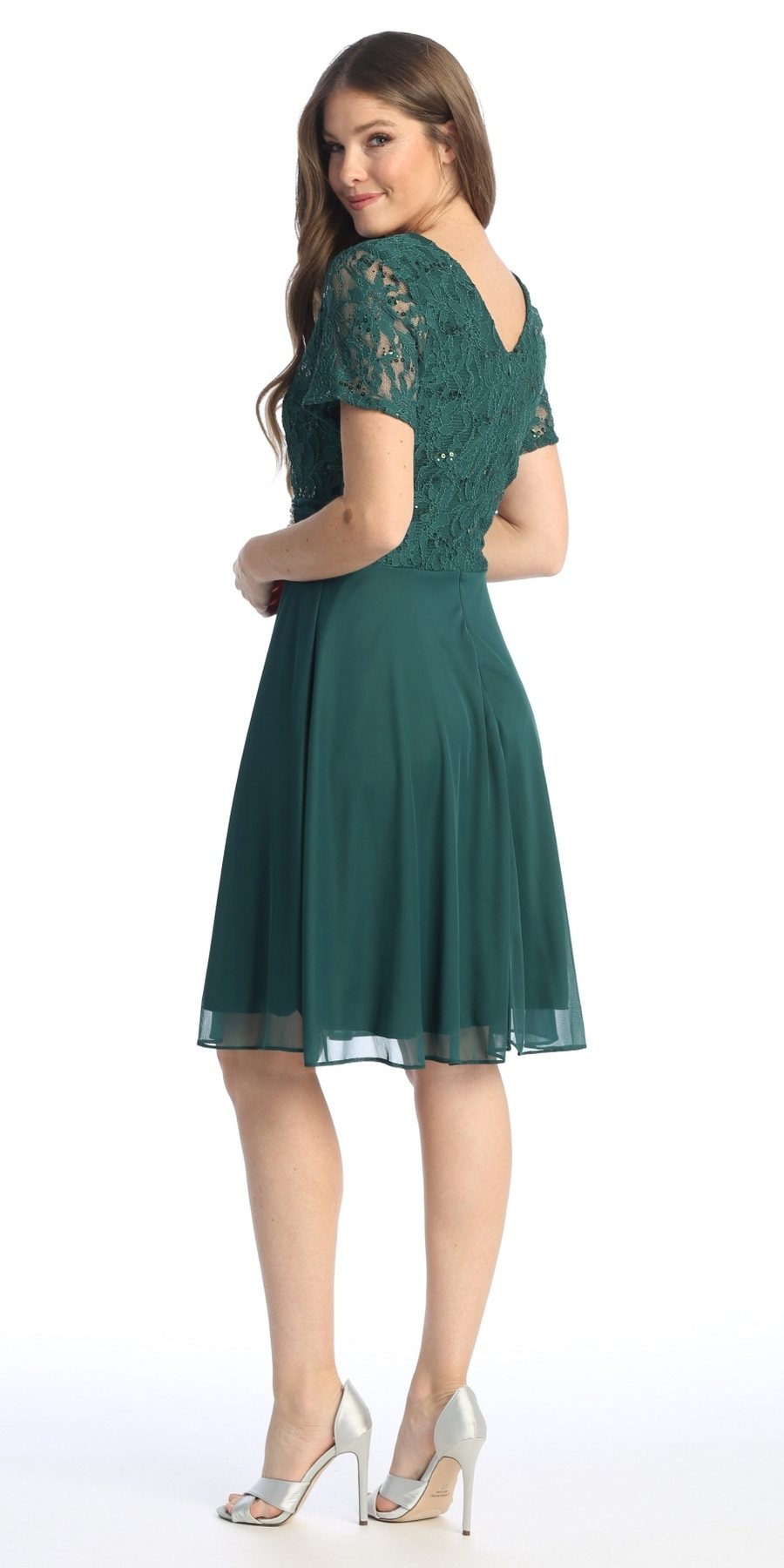 LIQUIDACIÓN - Vestido largo hasta la rodilla Celavie 6320S de manga corta (Talla L)