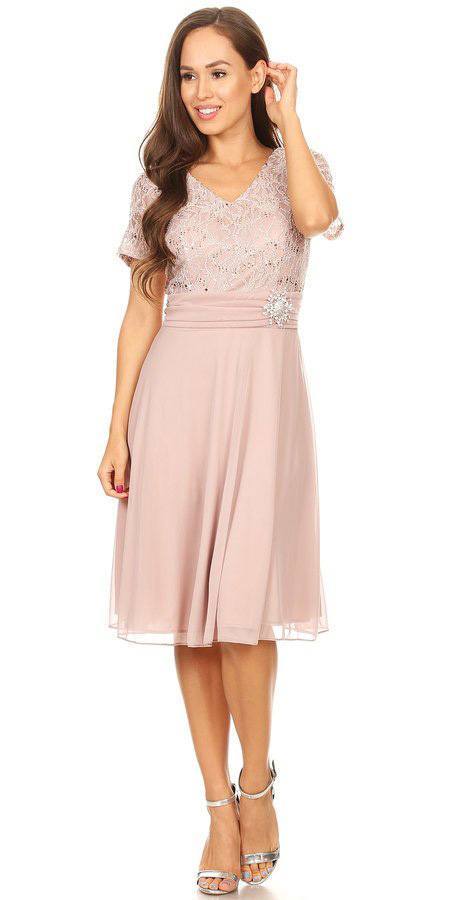LIQUIDACIÓN - Vestido largo hasta la rodilla Celavie 6320S de manga corta (Talla L)