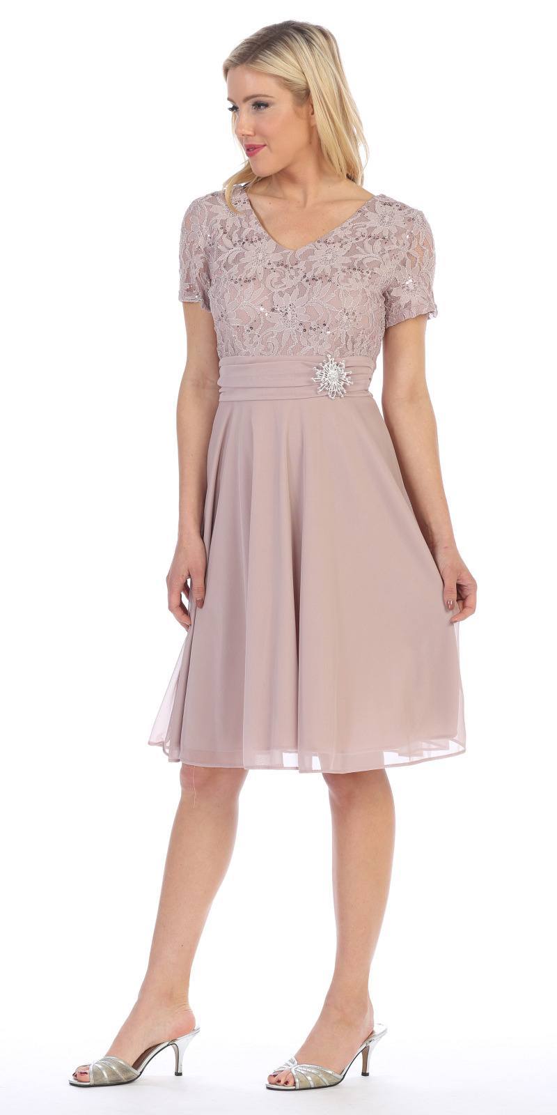 LIQUIDACIÓN - Vestido largo hasta la rodilla Celavie 6320S de manga corta (Talla L)