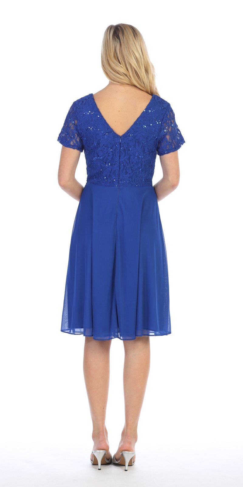 LIQUIDACIÓN - Vestido largo hasta la rodilla Celavie 6320S de manga corta (Talla L)
