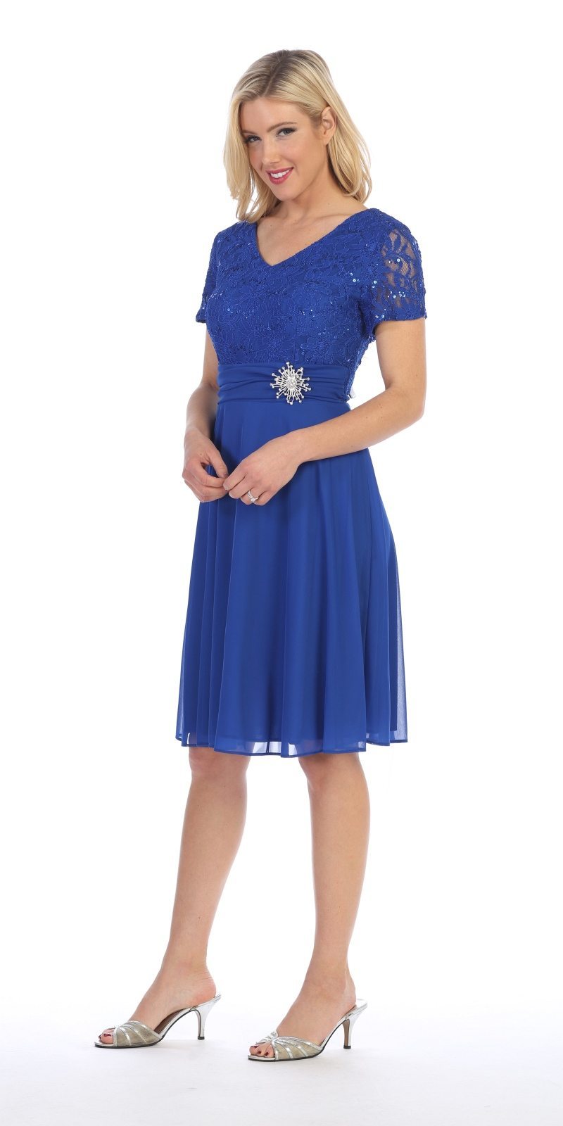 LIQUIDACIÓN - Vestido largo hasta la rodilla Celavie 6320S de manga corta (Talla L)