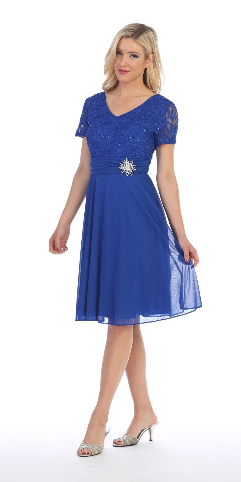 LIQUIDACIÓN - Vestido largo hasta la rodilla Celavie 6320S de manga corta (Talla L)