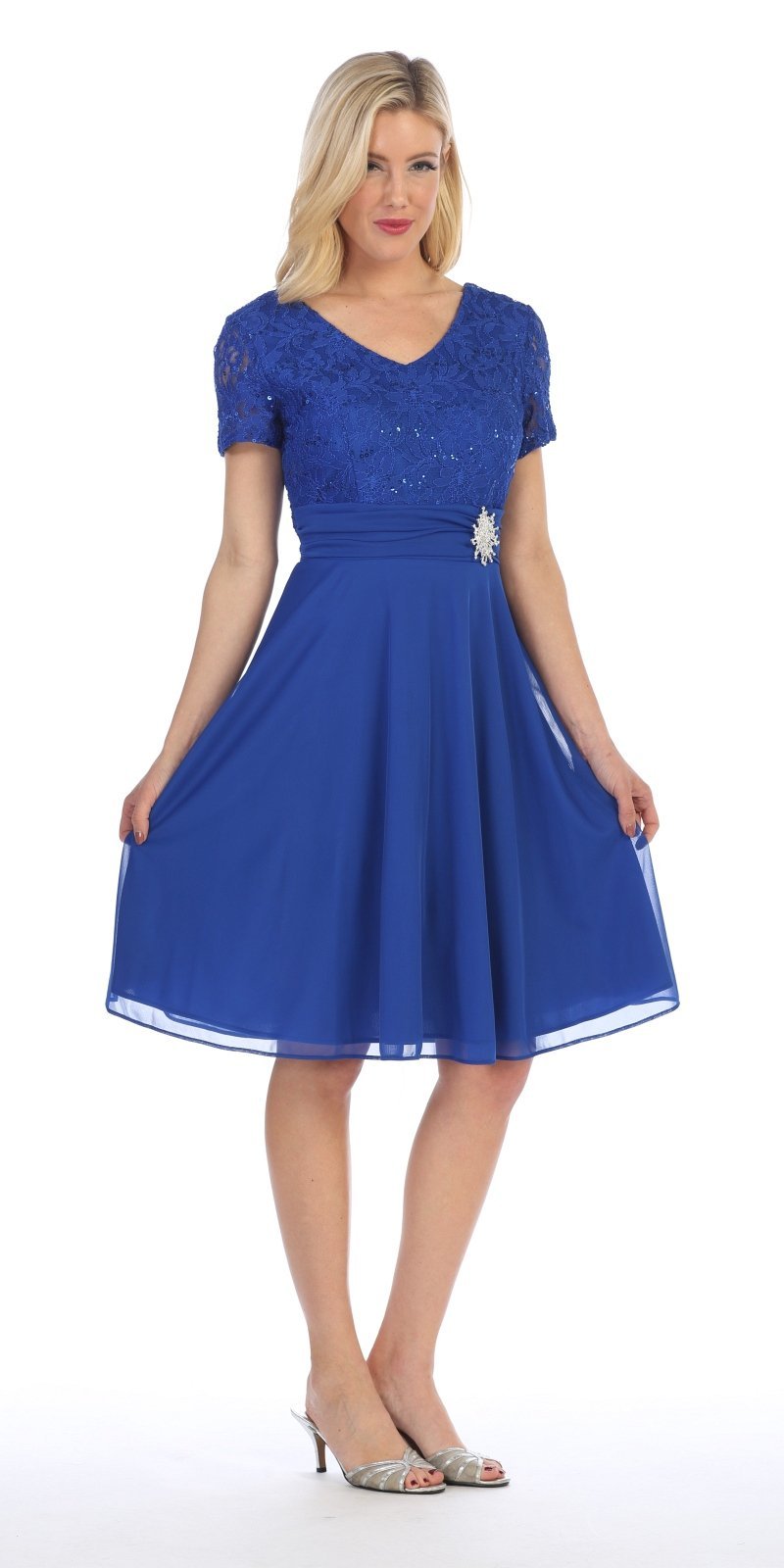 LIQUIDACIÓN - Vestido largo hasta la rodilla Celavie 6320S de manga corta (Talla L)