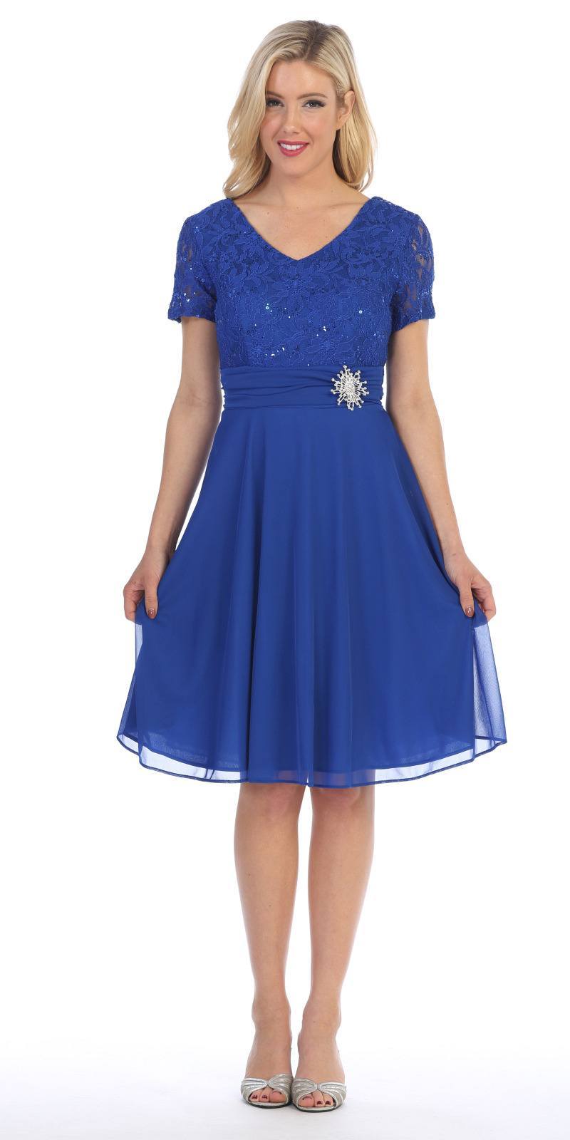 LIQUIDACIÓN - Vestido largo hasta la rodilla Celavie 6320S de manga corta (Talla L)