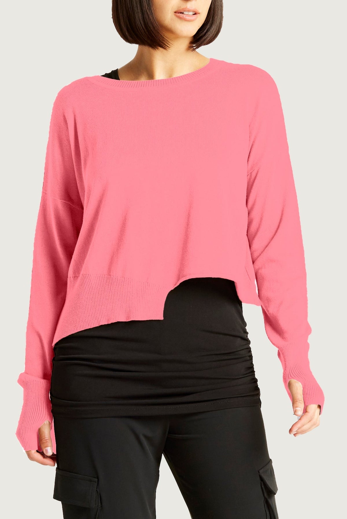 Jersey de cuello redondo de punto mini de algodón Pima - Coral