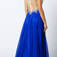 Juliet 636 Beaded Bodice Cap Sleeve Prom Gown with Slit and Train