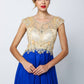 Juliet 636 Beaded Bodice Cap Sleeve Prom Gown with Slit and Train