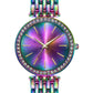 Bisley 36MM Rainbow Watch for Womens Iridescent Metal Bands Colorful Dial Fashion Waterproof Analog Quartz Watch