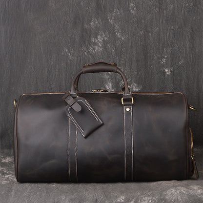Women's & Men's Layer Cowhide Portable Crazy Horse Leather Large Travel Bags