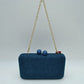 Textured Box Clutch Bag with Double Bead Clasp and Chain Strap