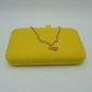Textured Box Clutch Bag with Double Bead Clasp and Chain Strap