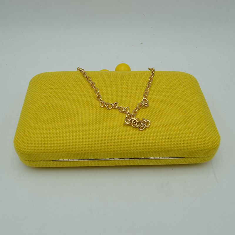 Textured Box Clutch Bag with Double Bead Clasp and Chain Strap