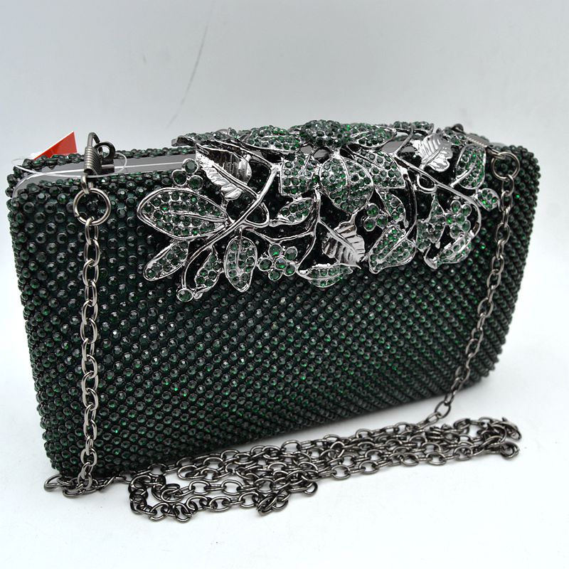 Studded Evening Clutch with Ornate Leaf Clasp Detail