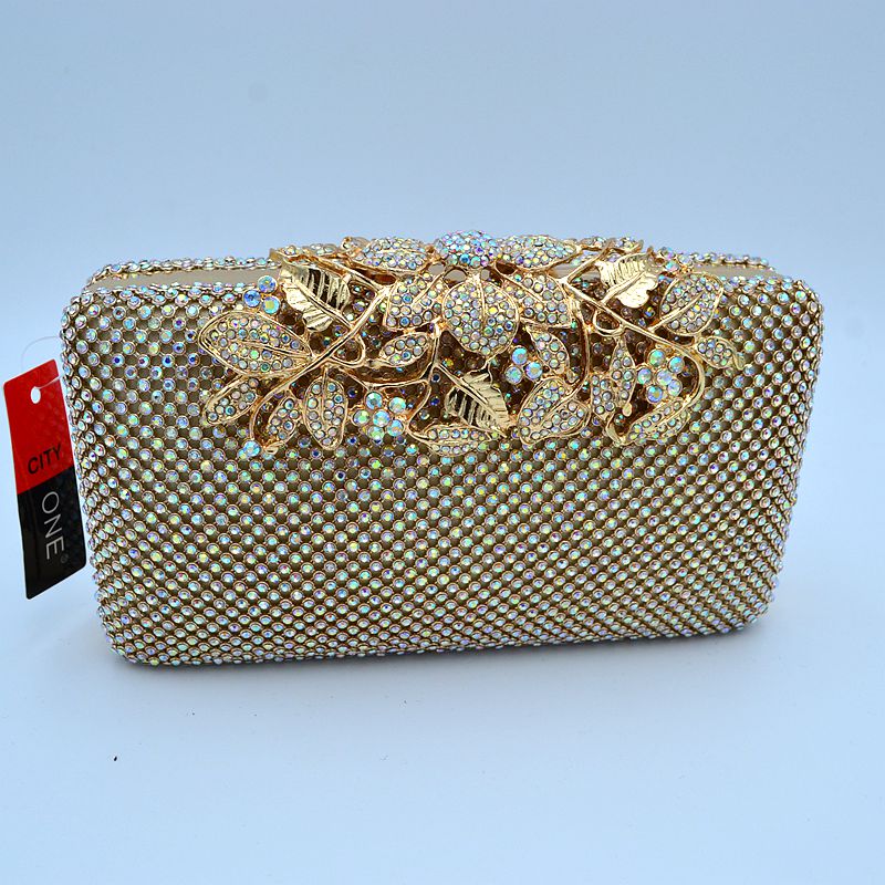 Studded Evening Clutch with Ornate Leaf Clasp Detail