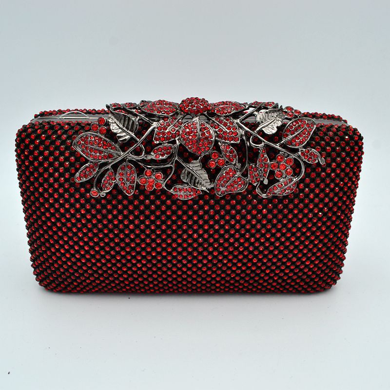 Studded Evening Clutch with Ornate Leaf Clasp Detail