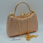 Rhinestone Encrusted Evening Clutch Bag with Pearl Clasp and Metal Handle