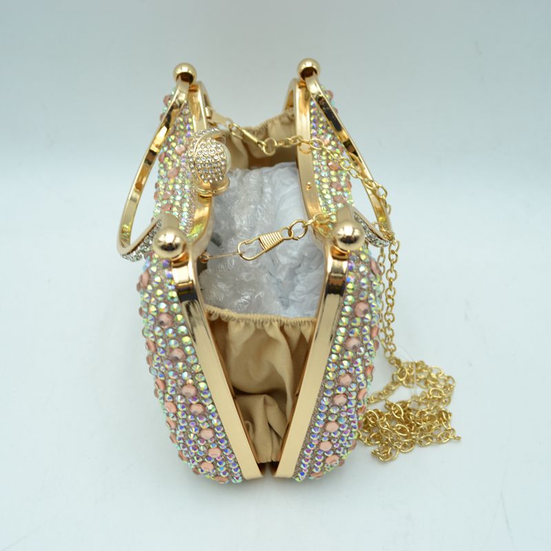 Rhinestone Encrusted Evening Clutch Bag with Pearl Clasp and Metal Handle