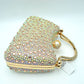 Rhinestone Encrusted Evening Clutch Bag with Pearl Clasp and Metal Handle