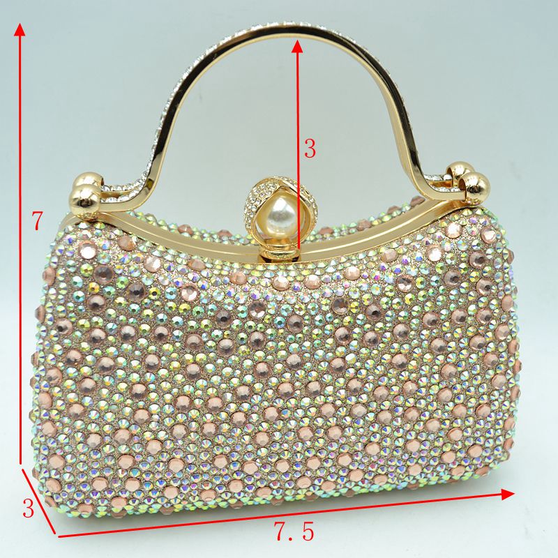 Rhinestone Encrusted Evening Clutch Bag with Pearl Clasp and Metal Handle