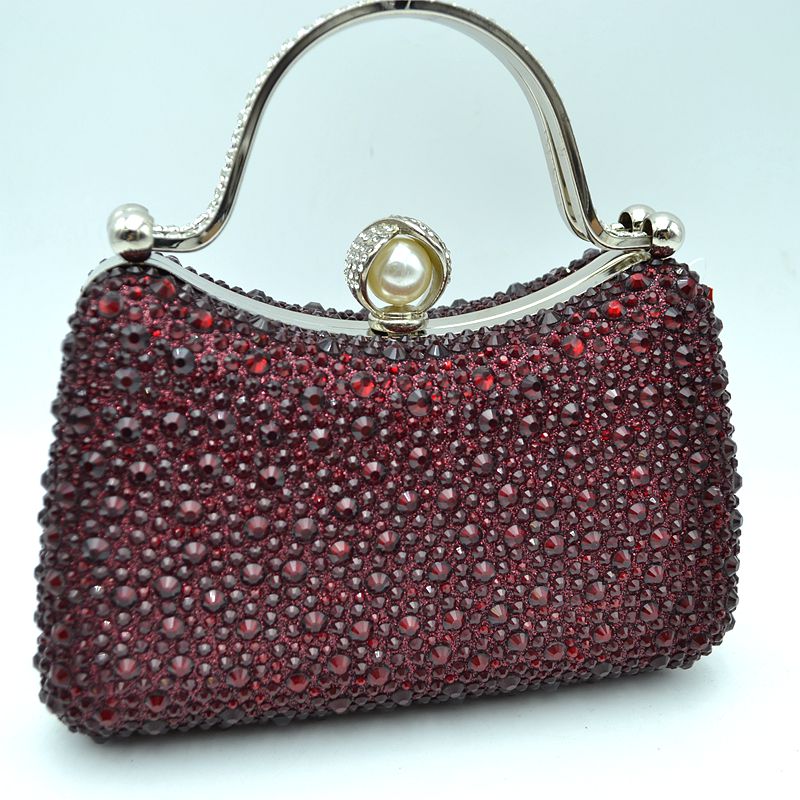 Rhinestone Encrusted Evening Clutch Bag with Pearl Clasp and Metal Handle