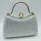 Rhinestone Encrusted Evening Clutch Bag with Pearl Clasp and Metal Handle