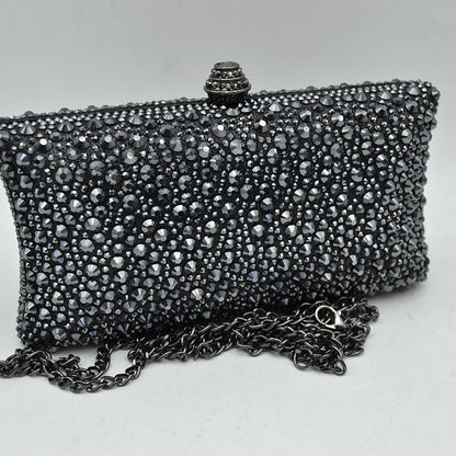 Rhinestone Embellished Box Clutch Bag with Removable Chain Strap