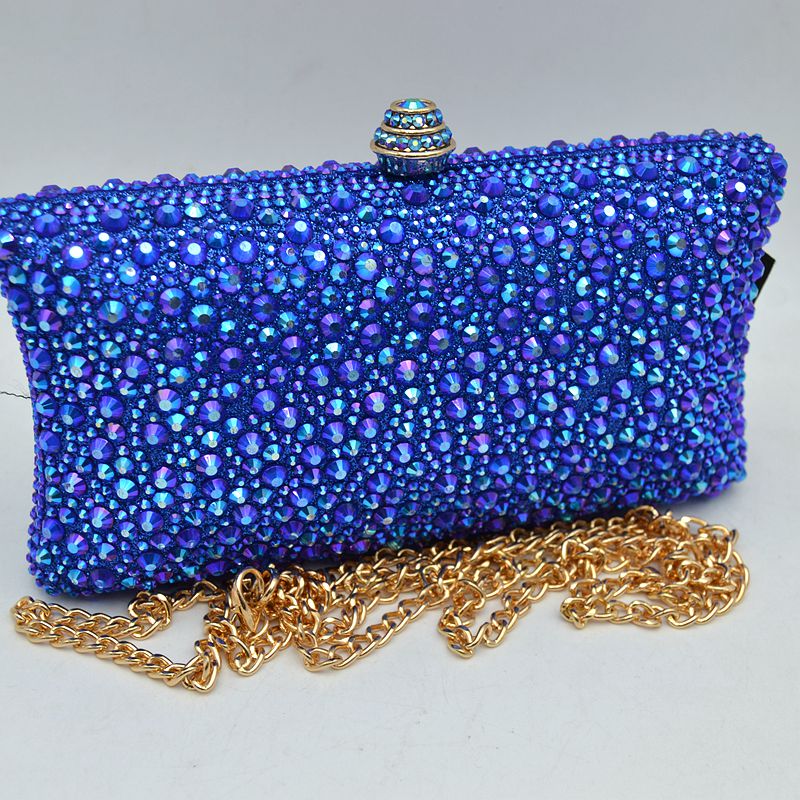 Rhinestone Embellished Box Clutch Bag with Removable Chain Strap
