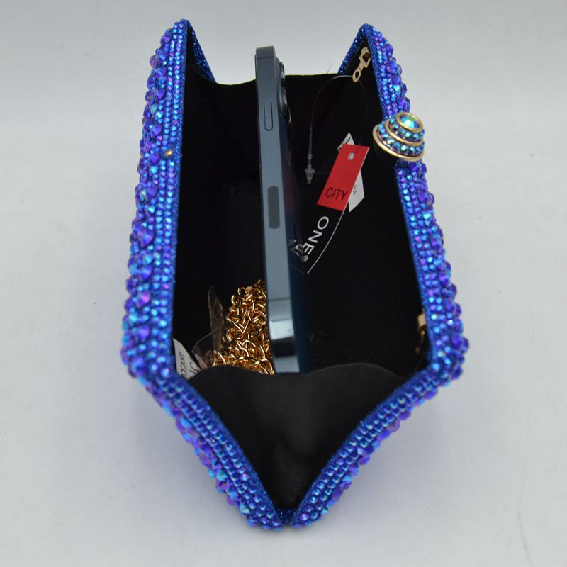 Rhinestone Embellished Box Clutch Bag with Removable Chain Strap